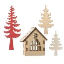 Glorex Dekoset Holz Bäume/Haus rot/weiss 4 tlg. 5-9cm