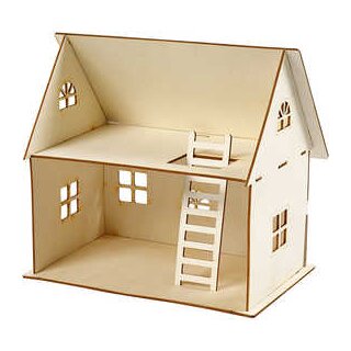 Puppenhaus zum Zusammenbauen, H 25 cm, Größe 18x27 cm, Sperrholz, 1Stck, Stärke: 4 mm