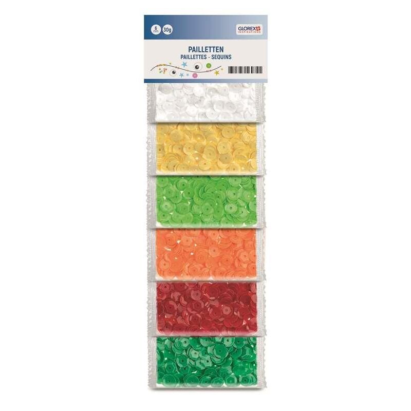 Glorex Pailetten Mix – 6 Knallige Farben, 30g – Perfekt Zum Basteln, Nähen & Verzieren