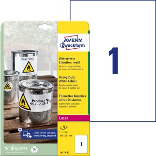 AVERY Wetterfeste Etiketten A4 Laser 20 Bogen