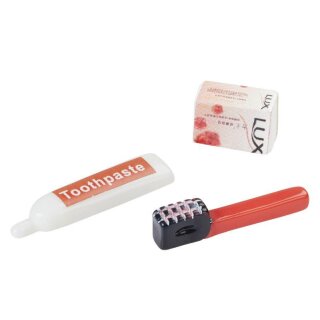 Miniatur Set Zahnpasta, Zahnbürste & Seife 2cm