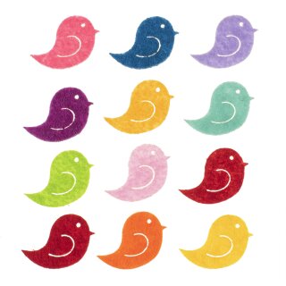 Glorex Filz-Vögel, 12St. 3cm bunt gemischt