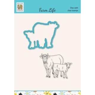 Stanzschablone Farm Leben,Kuh mit Kalb 71x55mm