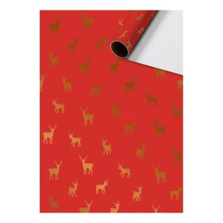 Geschenkpapier Abel, rot mit goldenen Hirschen 70x200cm