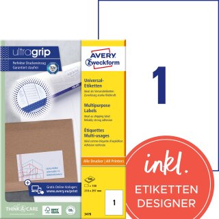 AVERY Universal Etiketten weiss A4 Alle Drucker 100 Bogen