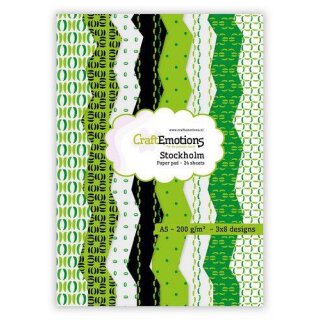 Papier A5 Grün mit Mustern 24 Bogen a 8 Designs