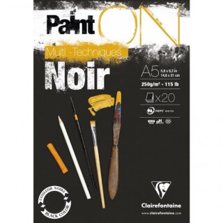 Clairefontaine, PaintON Noir, Block, kopfseitig geleimt, 20 Blatt, 250g, schwarz