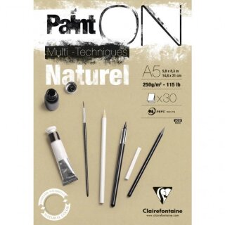 Clairefontaine, PaintON Naturel, Block, kopfseitig geleimt, 30 Blatt, 250g, Sand - Natur
