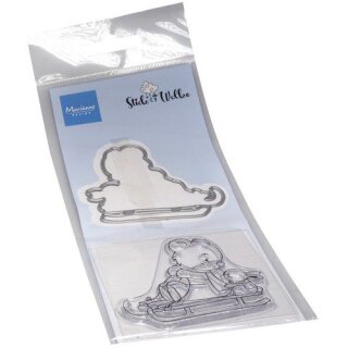 Stanzschablone & Stempel Bär auf Schlitten mit Hase