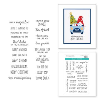 Spellbinders Gnome drive Sentiment Clear  Stamp