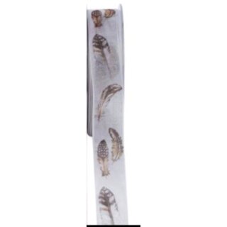 Band mit Federn creme-Braun 25mm x 20m