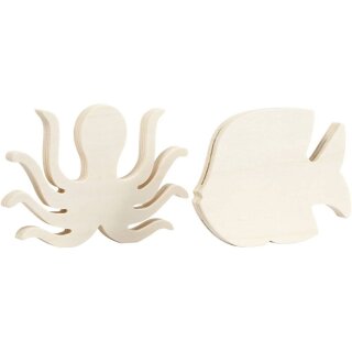 Tintenfisch & Fisch aus Holz 11x16x1,2cm