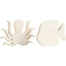 Tintenfisch & Fisch aus Holz 11x16x1,2cm