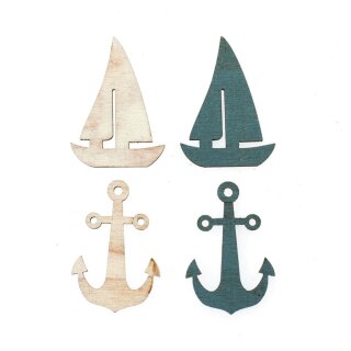 Holzstreuteile Segelboot & Anker 12 St, 3x4x0,4cm