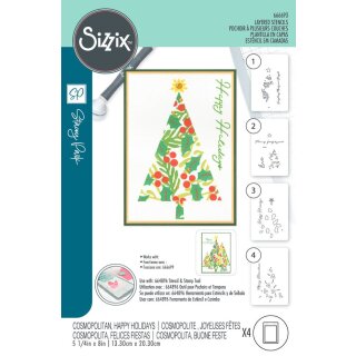 Sizzix Layered Stencils by Stacey Park Cosmopolitan Christmas, Happy Holidays (4pcs)