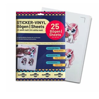 Sticker-Vinyl A4 zu 25 Bogen für Inkjet-Drucker
