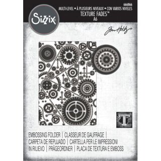 Sizzix Multi Level Textured Impressions Embossing Folder - Vault Gears By Tim Holtz