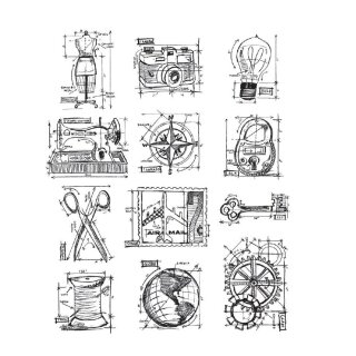 Tim Holtz Mini Blueprints 3 Tim Holtz Cling Stamps