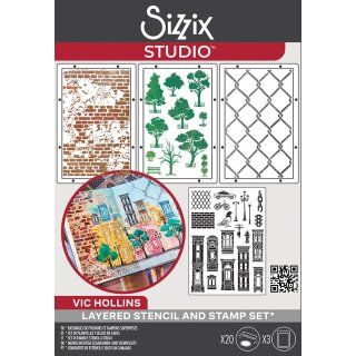 Sizzix Studio Stamps Set 20PK W/3PK Stencils - City Life By Vic Hollins