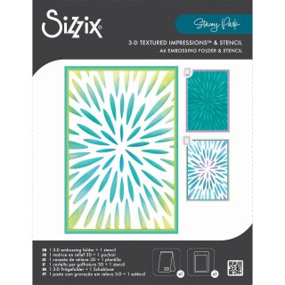 Sizzix 3-D Textured Impressions Embossing Folder W/A6 Stencil - Burst Of Bright By Stacey Park