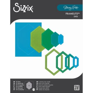 Sizzix Framelits Die Set 10PK - Fanciful Framelits Reversed, Belinda Stitched Hexagons By Stacey Park