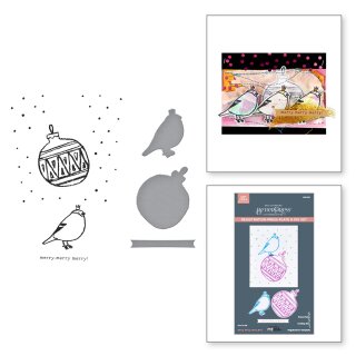 Starry Holiday Registration Press Plate & Die Set Merry, Merry, Merry Bird