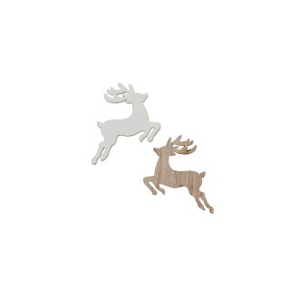 Holzstreuteile Hirsch  39x39mm 12 Stück weiss-braun