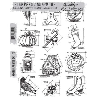 Stampers Anonymous Mini Blueprints 5 Tim Holtz Cling Stamps