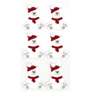 Sticker Teddybär weiss mit Weihnachtsmütze 6 Stikcer