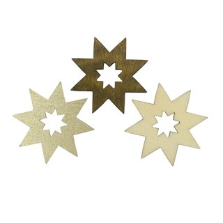 Streuteile Holz Sterne 12 Stück Natur, braun-gold 4cm