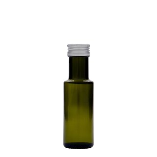 Glasflasche grün mit silberfarbenen Deckel 100ml