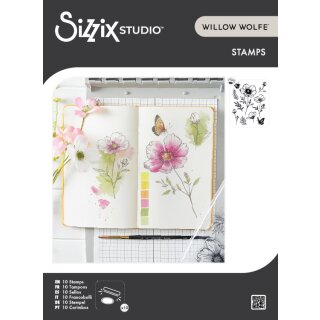 Sizzix Studio Clear Stamp Set 10PK Cosmo and Butterflies by Willow Wolfe