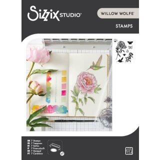 Sizzix Studio Clear Stamp Set 7PK Flowers and Creatures by Willow Wolfe