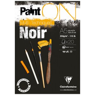 PaintON schwarz, Block, 20 Blatt Mixed Media, Noire