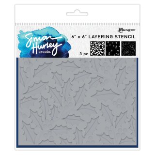 Simon Hurley create. Layering Stencils 6x6 Inch Festive Holly (3pcs)