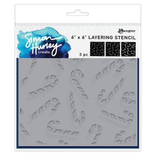 Simon Hurley create. Layering Stencils 6x6 Inch Candy Cane (3pcs)