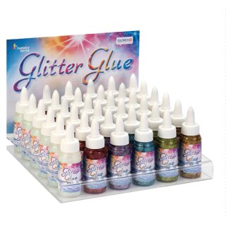 Glorex Glitterglue Display mit je 6x weiss, rosa, lavendel, hblau, hgrün, hgold