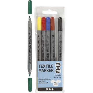 Textilmalstifte, Strichstärke: 2,3+3,6 mm, Sortierte Farben, 6Stck